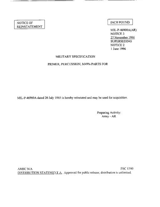 MIL MIL-P-46900A Notice 3 - Reactivation
