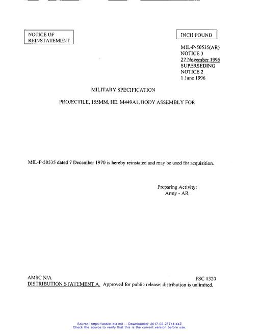MIL MIL-P-50535 Notice 3 - Reactivation