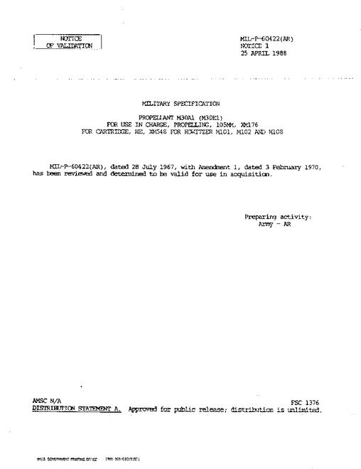 MIL MIL-P-60422 Notice 1 - Validation