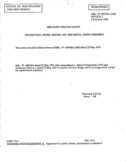 MIL MIL-P-60548A Notice 2 - Inactivation