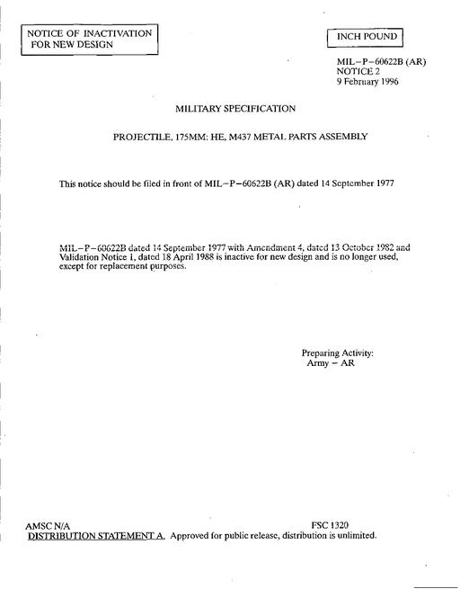 MIL MIL-P-60622B Notice 2 - Inactivation