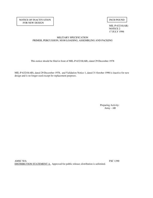 MIL MIL-P-63210 Notice 2 - Inactivation