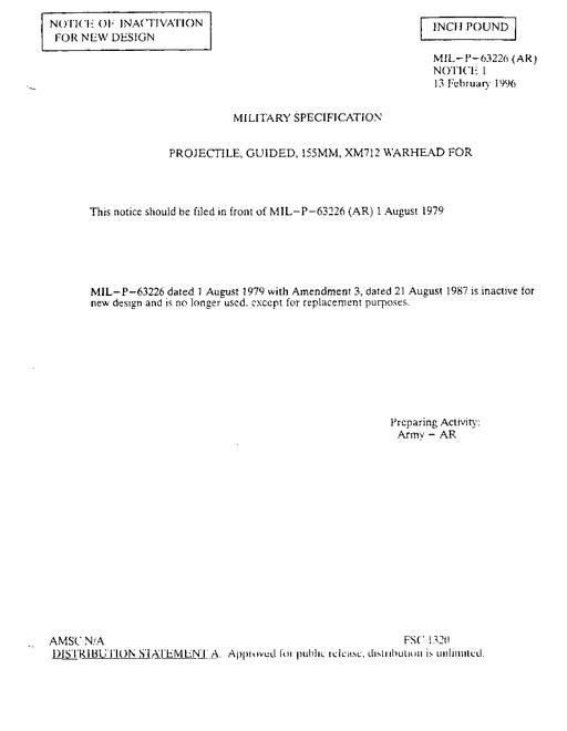 MIL MIL-P-63226 Notice 1 - Inactivation