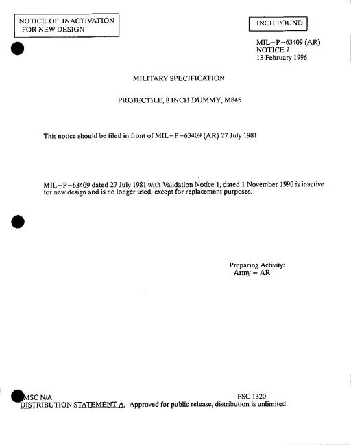 MIL MIL-P-63409 Notice 2 - Inactivation