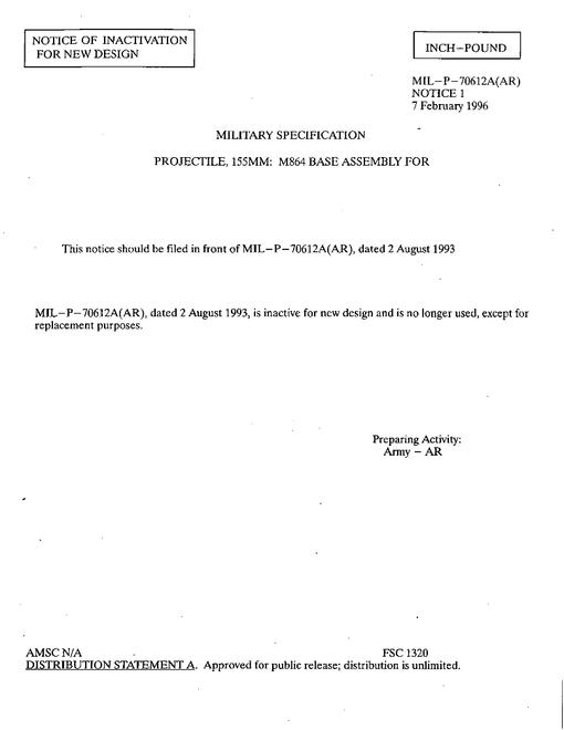 MIL MIL-P-70612A Notice 1 - Inactivation