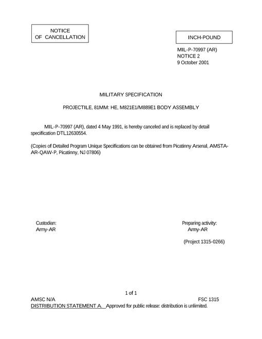 MIL MIL-P-70997 Notice 2 - Cancellation
