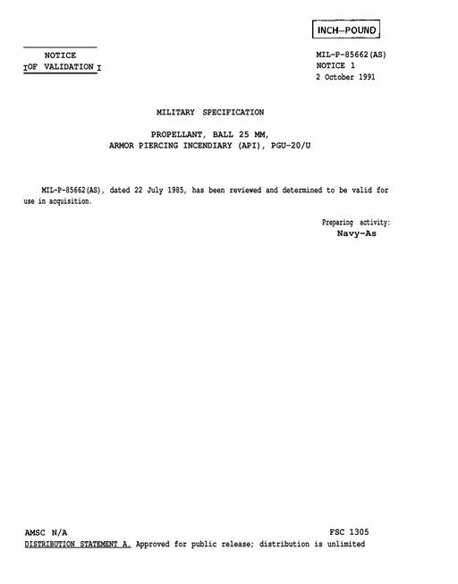 MIL MIL-P-85662 Notice 1 - Validation 1