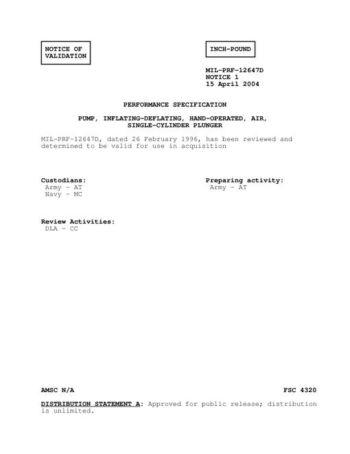 MIL MIL-PRF-12647D Notice 1 - Validation 1