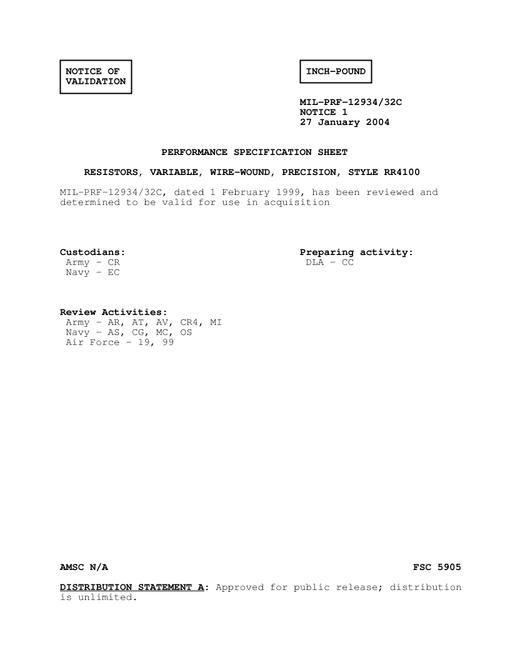 MIL MIL-PRF-12934/32C Notice 1 - Validation