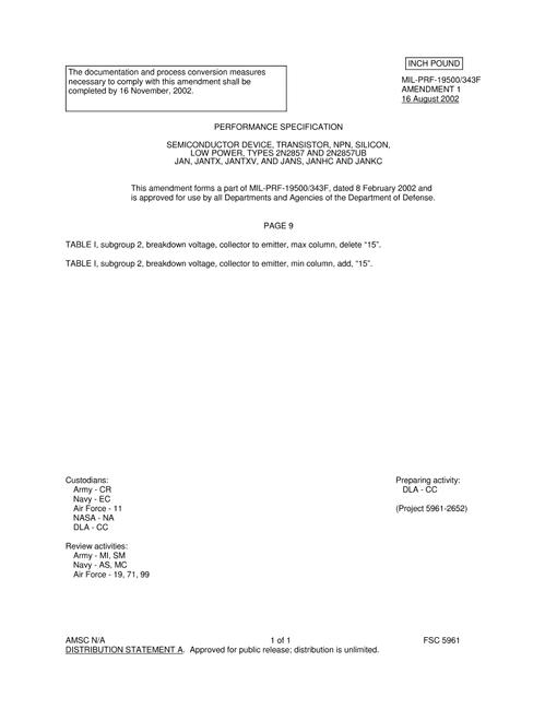 MIL MIL-PRF-19500/343F Notice 1 - Amendment 1
