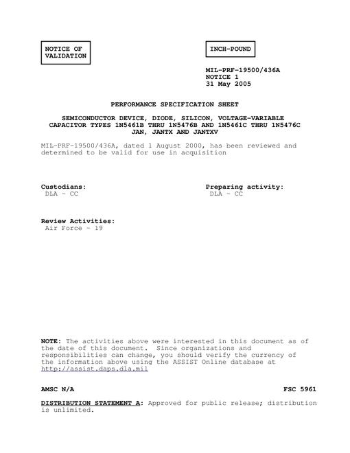 MIL MIL-PRF-19500/436A Notice 1 - Validation