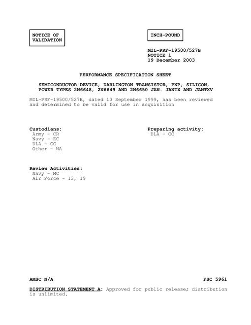 MIL MIL-PRF-19500/527B Notice 1 - Validation