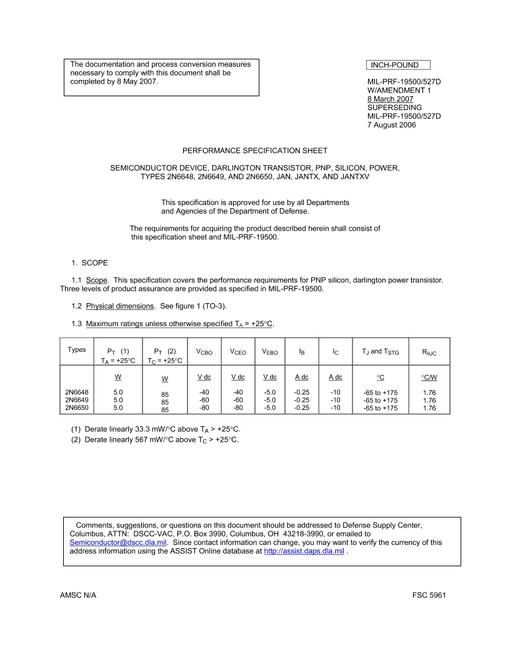 MIL MIL-PRF-19500/527D Amendment 1