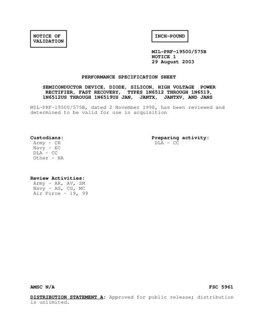 MIL MIL-PRF-19500/575B Notice 1 - Validation