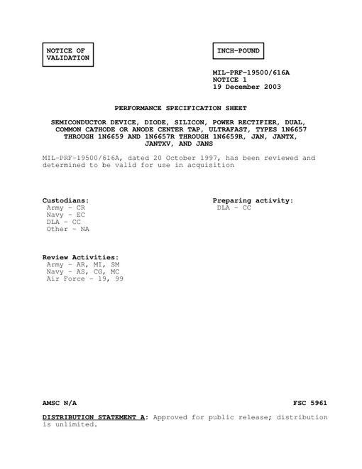 MIL MIL-PRF-19500/616A Notice 1 - Validation