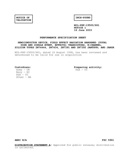 MIL MIL-PRF-19500/661 Notice 1 - Validation