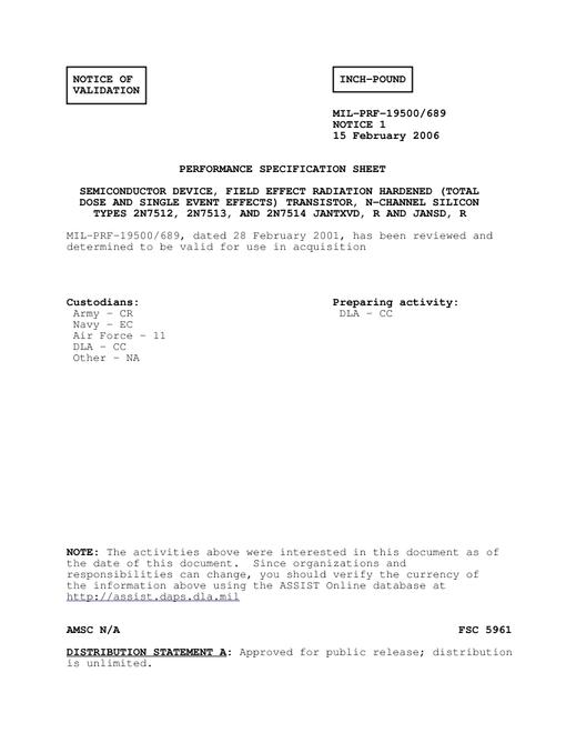 MIL MIL-PRF-19500/689 Notice 1 - Validation
