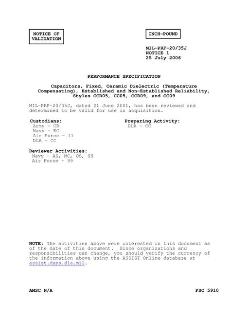 MIL MIL-PRF-20/35J Notice 1 - Validation