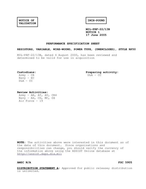 MIL MIL-PRF-22/13B Notice 1 - Validation