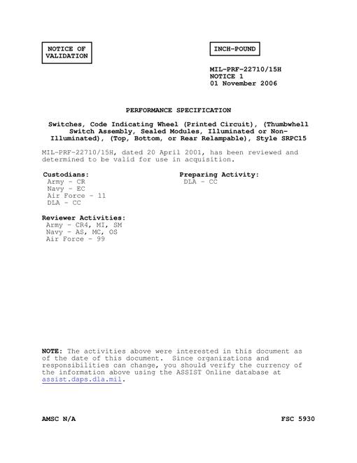 MIL MIL-PRF-22710/15H Notice 1 - Validation