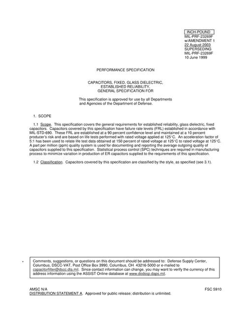 MIL MIL-PRF-23269F Notice 1 - Amendment 1