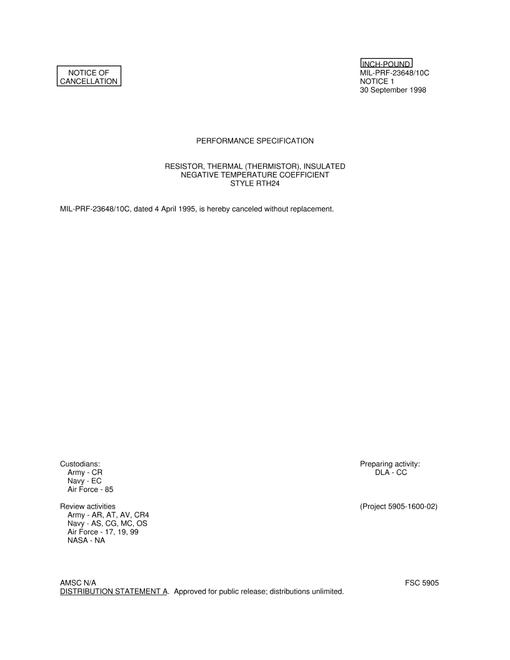 MIL MIL-PRF-23648/10C Notice 1 - Cancellation