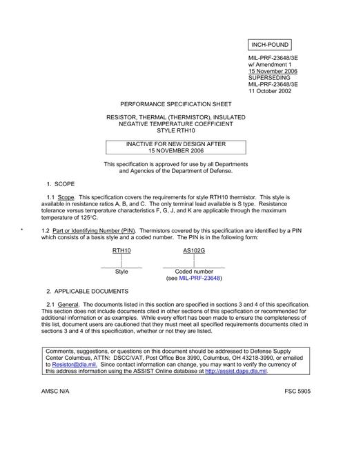 MIL MIL-PRF-23648/3E Amendment 1