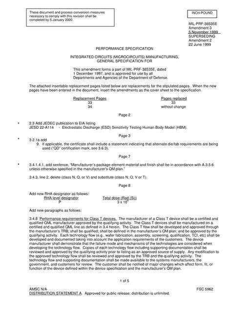 MIL MIL-PRF-38535E Amendment 3