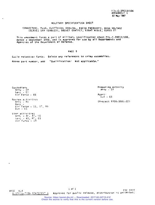 MIL MIL-PRF-39012/106 Amendment 1