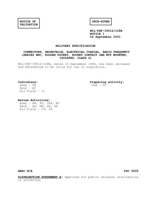 MIL MIL-PRF-39012/128B Notice 1 - Validation