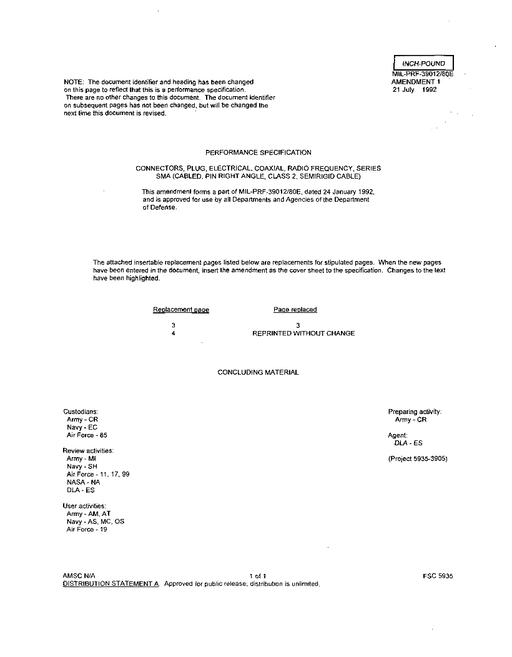 MIL MIL-PRF-39012/80E Notice 1 - Amendment 1