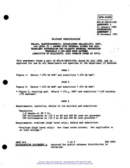 MIL MIL-PRF-39016/43D Amendment 4