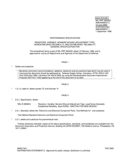 MIL MIL-PRF-39035D Amendment 2
