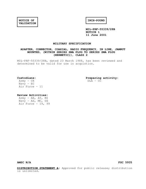 MIL MIL-PRF-55339/28B Notice 1 - Validation