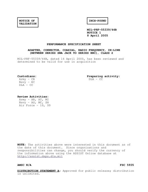 MIL MIL-PRF-55339/44B Notice 1 - Validation