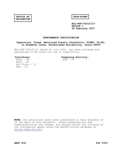 MIL MIL-PRF-55514/13 Notice 1 - Validation