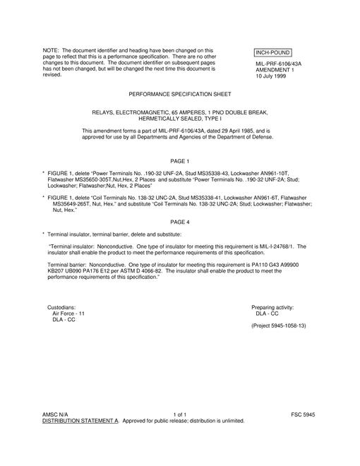 MIL MIL-PRF-6106/43A Amendment 1