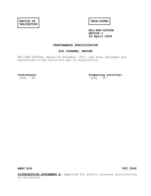 MIL MIL-PRF-62565B Notice 1 - Validation