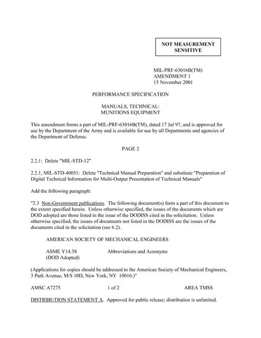 MIL MIL-PRF-63016B Amendment 1