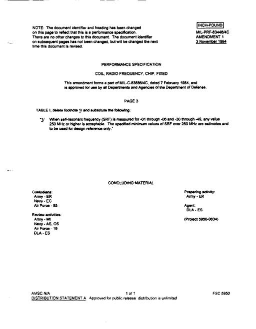 MIL MIL-PRF-83446/4C Amendment 1