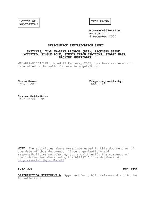 MIL MIL-PRF-83504/12B Notice 1 - Validation