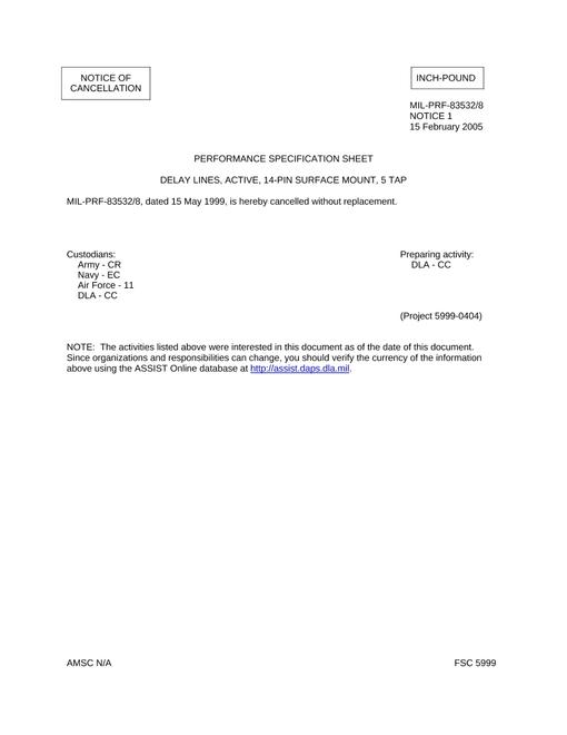 MIL MIL-PRF-83532/8 Notice 1 - Cancellation