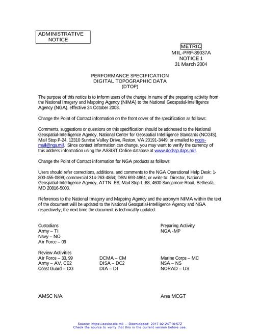 MIL MIL-PRF-89037A Notice 1 - Administrative 1