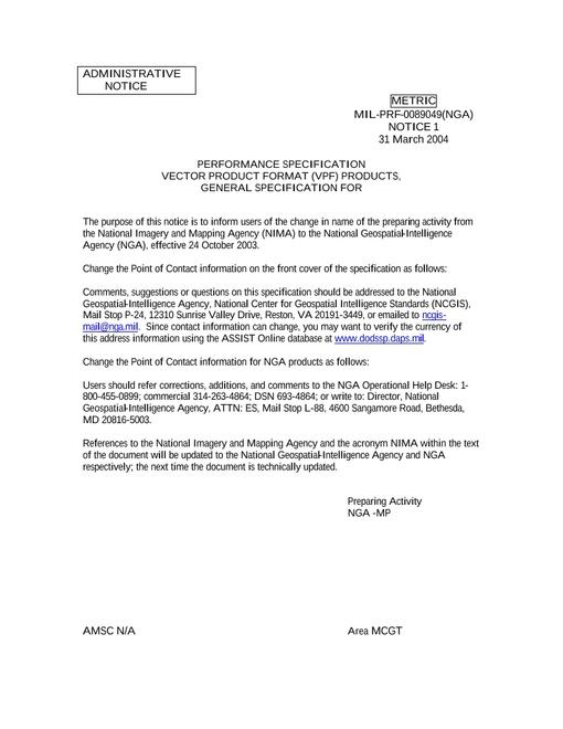 MIL MIL-PRF-89049 Notice 1 - Administrative