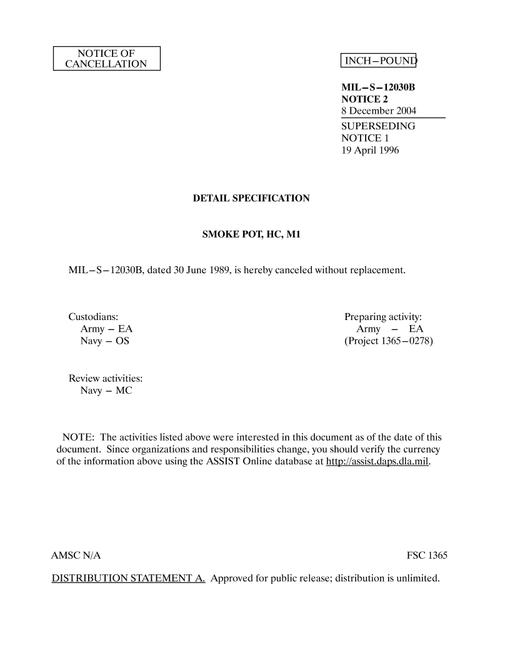 MIL MIL-S-12030B Notice 2 - Cancellation