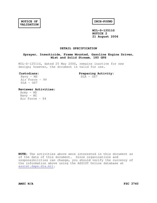 MIL MIL-S-12511G Notice 2 - Validation
