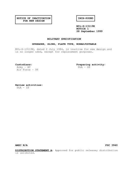 MIL MIL-S-13119E Notice 1 - Inactivation