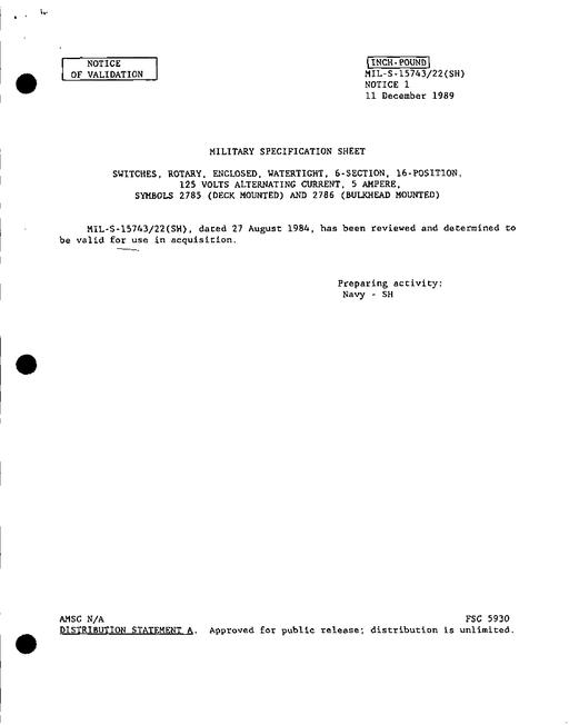 MIL MIL-S-15743/22 Notice 1 - Validation