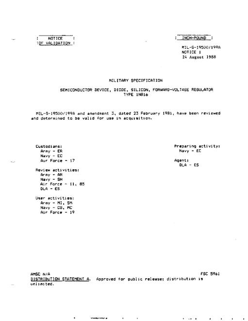 MIL MIL-S-19500/199A Notice 1 - Validation