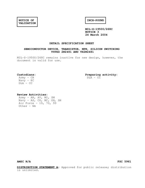 MIL MIL-S-19500/268C Notice 3 - Validation